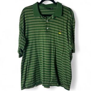 Masters Clubhouse Collection - Men’s Striped Golf Polo Green Yellow Cotton Sz XL